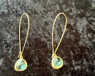 Blue Topaz Teardrop Dangle Earrings in Yellow Gold-Tone