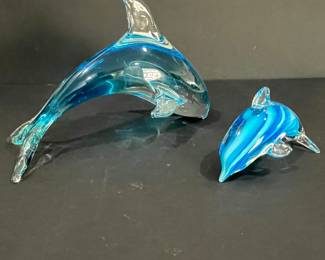 Murano Style Glass Dolphin Figurines