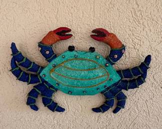 Hand-Painted Glitter Crab Metal Wall Art