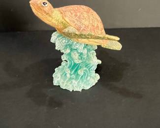 Sea Turtle Figurine on Translucent Aquamarine Coral Base