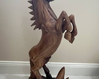 Hand-Carved Teakwood Horse Sculpture