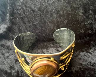 Hammered Metal Cuff Bracelet with Oval Cabochon