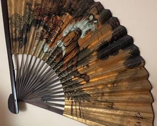 Antique Cheval Mirror with Asian Tiger Fan