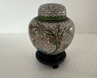 Cloisonné Ginger Jar with Floral Motif and Stand