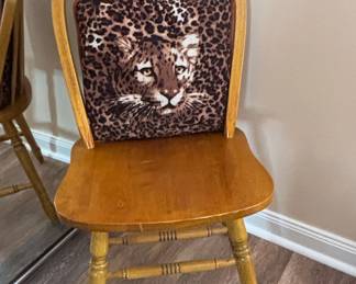 Wooden Spindle Back Chair with Leopard Print Cushion