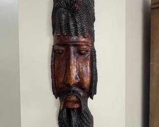 Vintage Jamaican Carved Wood Rasta Mask