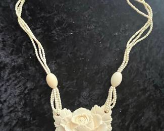 Carved Bone Rose Necklace
