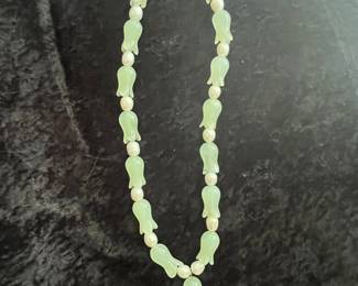 Carved Jadeite and Pearl Necklace