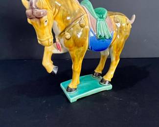 Vintage Tang Dynasty Style Sancai Glazed Ceramic Horse Figurine