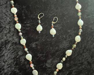 Baroque Pearl and Crystal Bead Necklace and Earring Set
