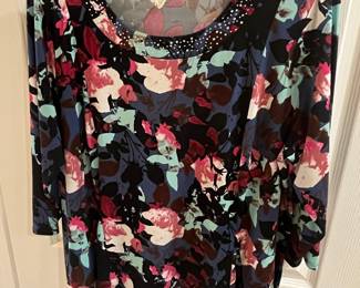 Women's Floral Print Embellished Neckline Top