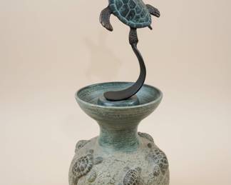Bronze Sea Turtle Sculpture on Ceramic Vase