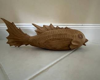 Hand Carved Wooden Fish Sculpture