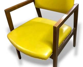 MCM Yellow Vinyl Wooden Armchair