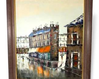 Framed Painting of a Rainy City