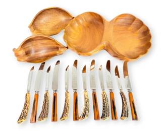 Othello Solingen Stag Antler Handle Knives, B. Thomas  Co. Bakelite Handle Knives,  Wood Bowls