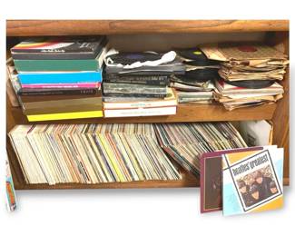 Mystery Vinyl Records  Two Shelves of 33 1 3, 45,  78 Records