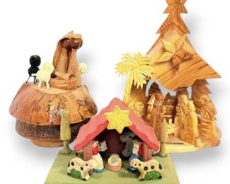 Three Small Nativity Scenes And Music Boxes