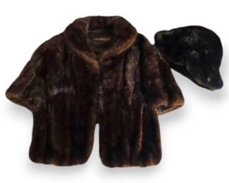 Vintage Brown Fur Stole  Black Fur Hat