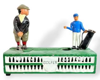 Vintage Cast Iron Golfer Coin Bank