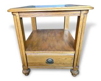 Wooden Side Table With Glass Top