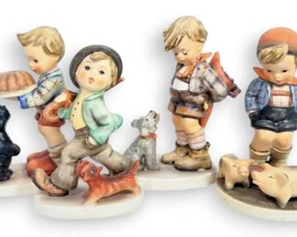 Four Hummel Figurines With Dogs And Pigs