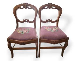 Pair Of Victorian Floral Needlepoint Chairs