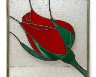 Rose Floral Stained Glass Art 9.5 x9.5 