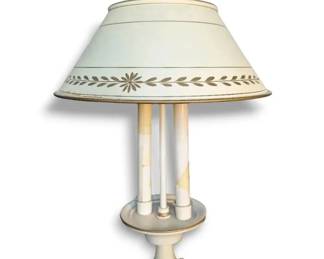 Vintage Toleware Metal Table Lamp  Cream Colored