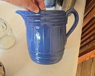 Blue stoneware pitcher