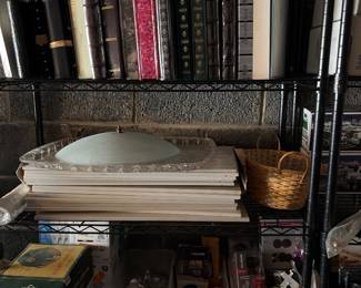Photograph albums, some Tile and a lamp base