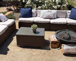 KE161VOutdoor Patio Set 7pc  Sunnydaze Portable Fire Pit