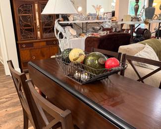 Art Deco China cabinet, drop leaf tables, lamps