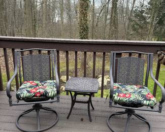 Pair of MARTHA STEWART Swivel Chairs & Accent Table