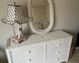 6 Drawer Wicker Dresser & Oval Mirror