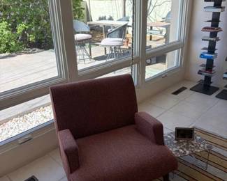 Johnathan Charles 'Gio' chair; Luxmaster floor lamp