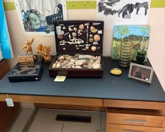 Sequel desk and rolling file cabinet