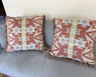 Vintage camp blanket pillows with suede fringe