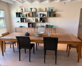 Archetype dining table, 118" x 42", (2) Archetype chairs, (3) leather side chairs