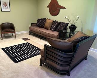 Modern living room furniture set, sofa and loveseat with horizontal slat detailing similar to EBEL