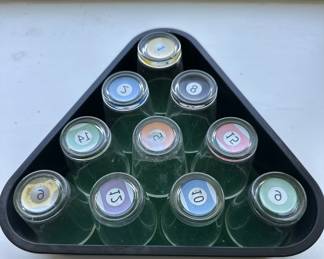 Billiards pool ball shot glass set