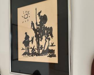 Vintage old modern cubist Pablo Picasso print of the iconic 1955 drawing of Don Quixote