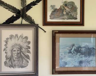 Framed vintage pencil drawing native American signed numbered