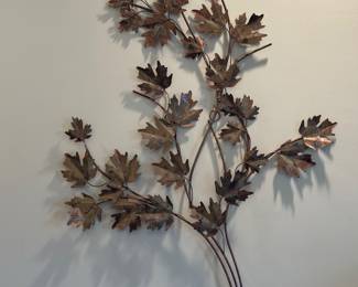 Vintage mixed metal maple leaf wall sculpture by Curtis Jere  measures 4 ' H