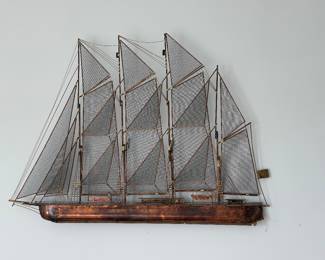 Mixed metal wall sculpture Clippership by Curtis Jere 30"H x 42" W brass and copper 