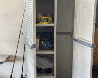 Resin storage cabinet, Vector start it portable jump starter, fishing poles