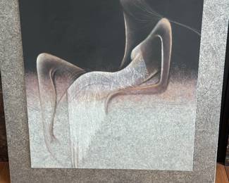 Signed Valentine mixed metal female  figure , faceless form mounted on steel 3' w x 41" h 