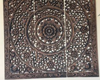 Three-piece wooden carved wall art set 