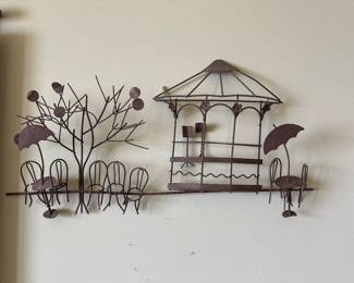Vintage metal wall sculpture "Cafe Scene" 