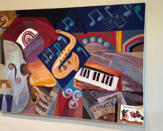 Large fabric tapestry by Smadar Livine leading contemporary Judaica artist , " Vals Sonate" 65 1/2" W x 46" H